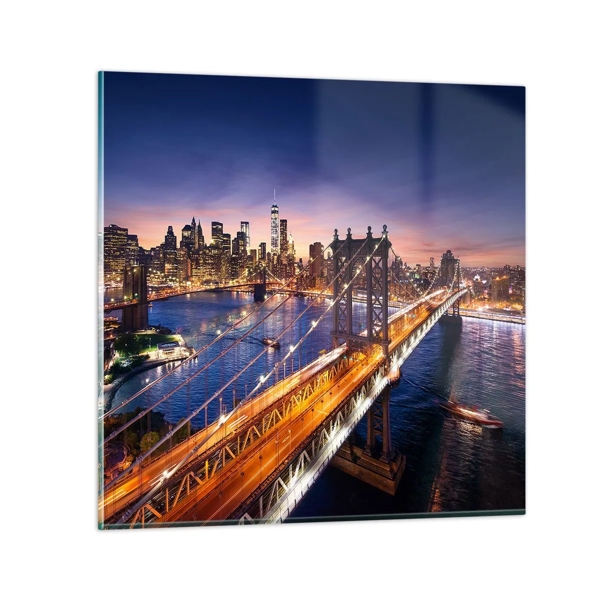 Glastavla - Bild på glas - Över ljusbron till stadens hjärta - 50x50 cm