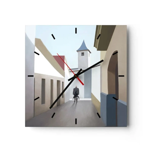 Väggklocka - Klocka på glas - Solig promenad - 30x30 cm
