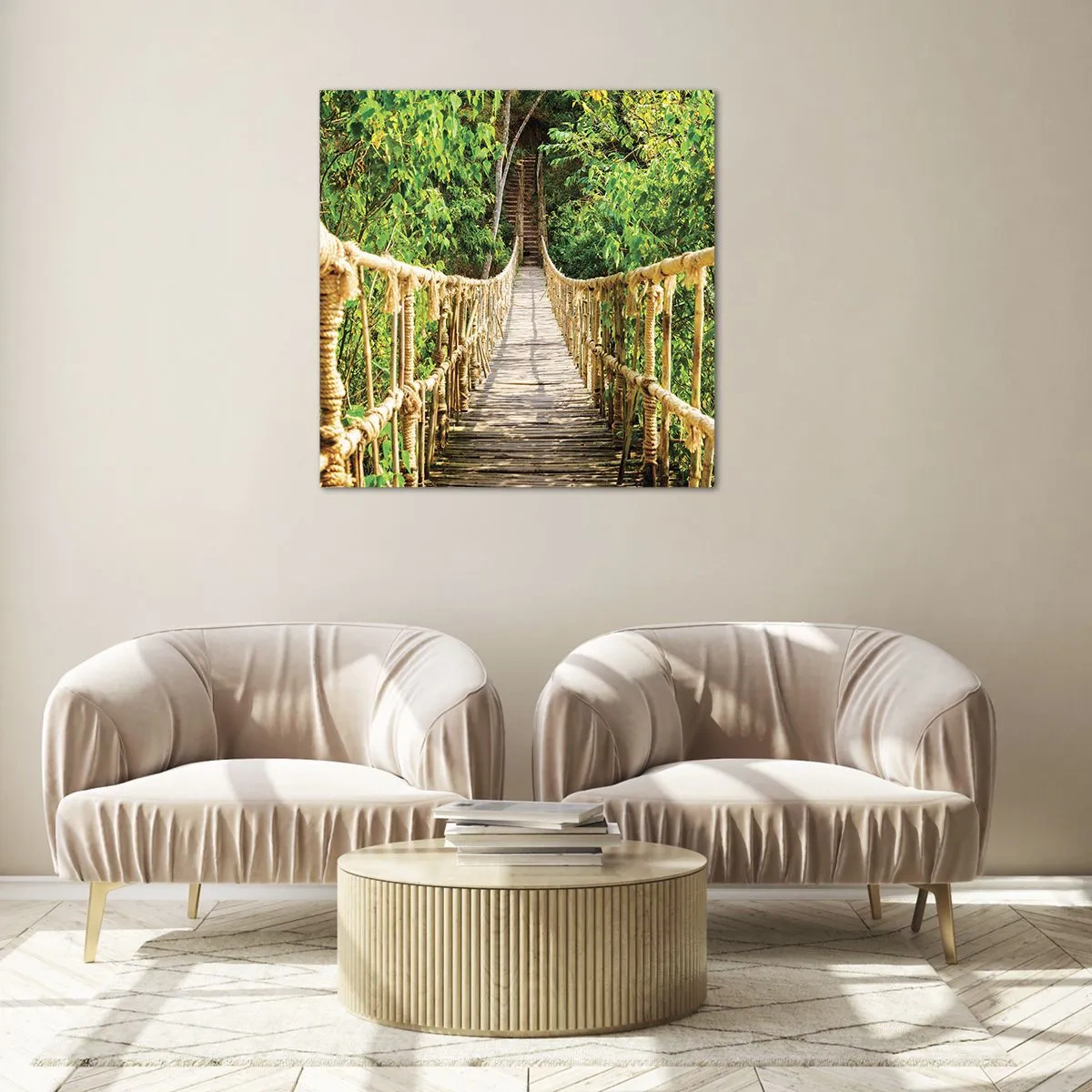 Glastavla - Bild på glas - Upphängd i grönskan - 60x60 cm