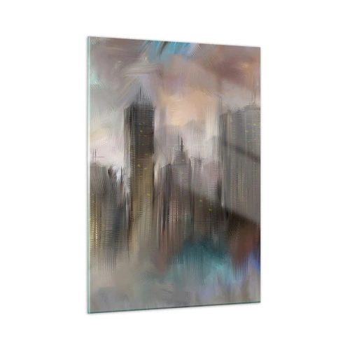 Glastavla - Bild på glas - Komposition av stål, sten och dimma - 50x70 cm