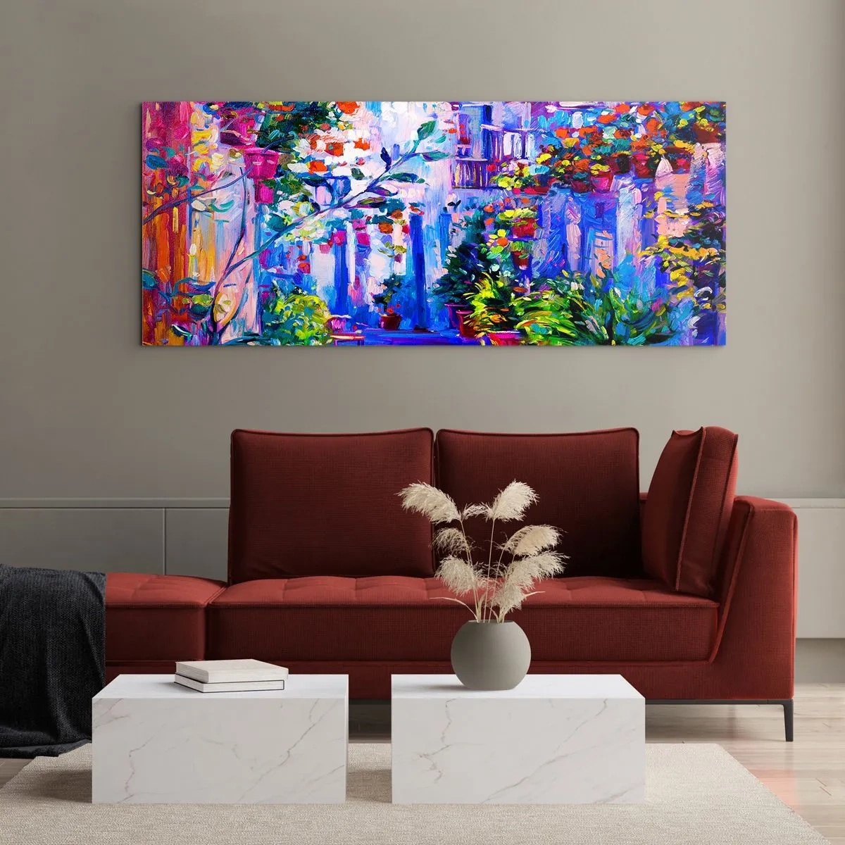 Glastavla - Bild på glas - Impression - italiensk gränd - 100x40 cm