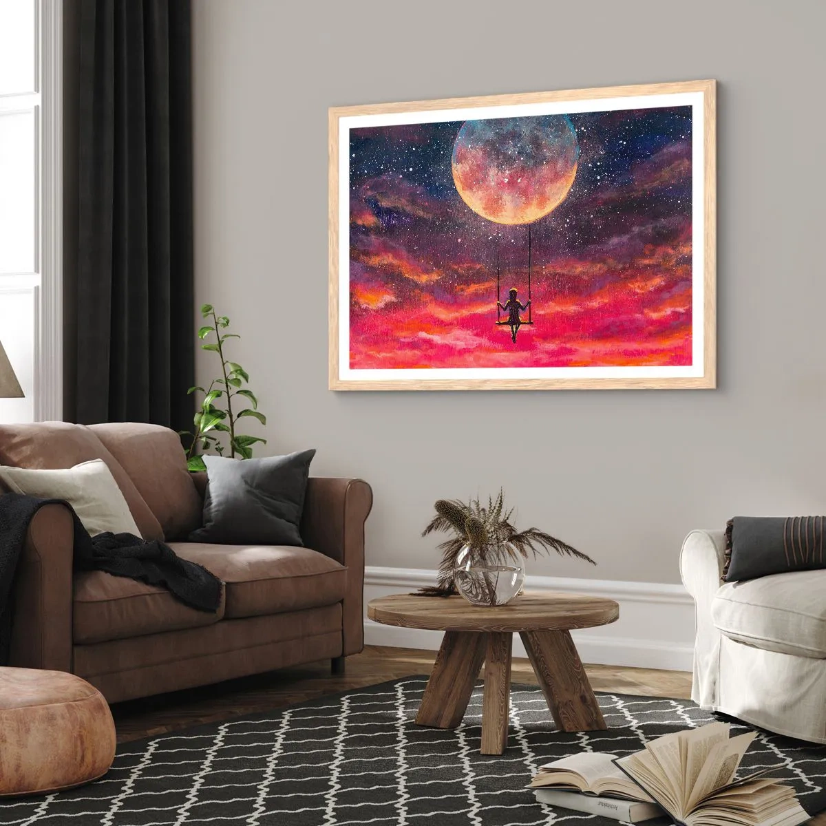 Affisch i ram av ljusek - Sväva i molnen - 70x50 cm
