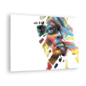 Glastavla - Bild på glas - Porträtt med abstrakta, färgglada accenter i ansiktet - 70x50cm - Färgrik personlighet - Modern väggdekoration för vardagsrum och sovrum ARTTOR