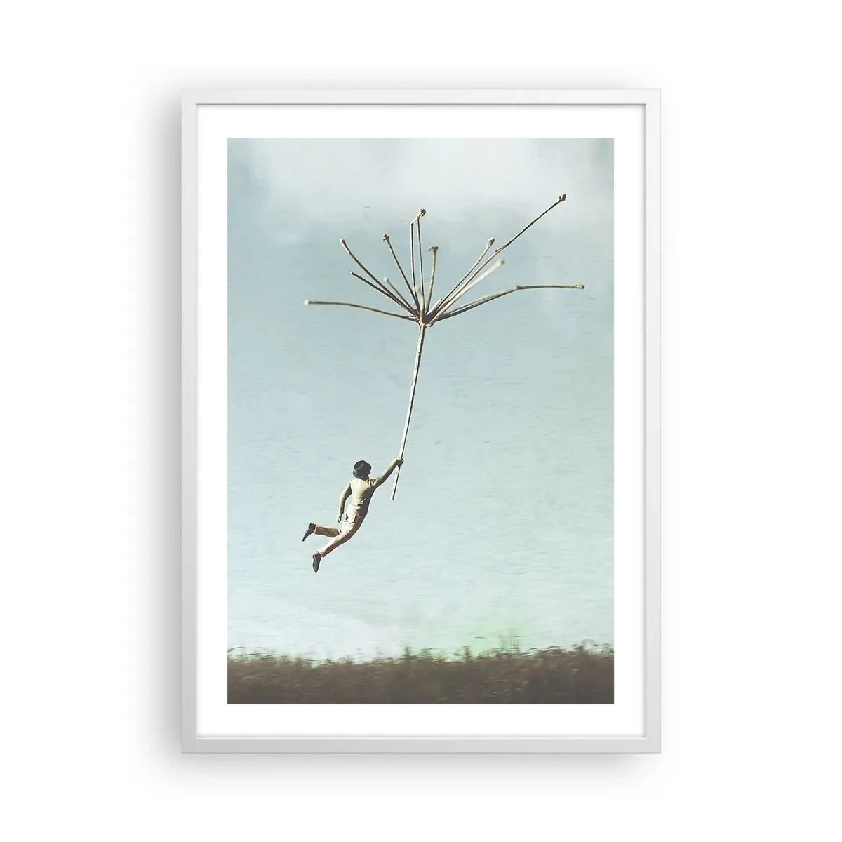 Affisch i vit ram - Drakar, maskrosor, vind - 50x70 cm