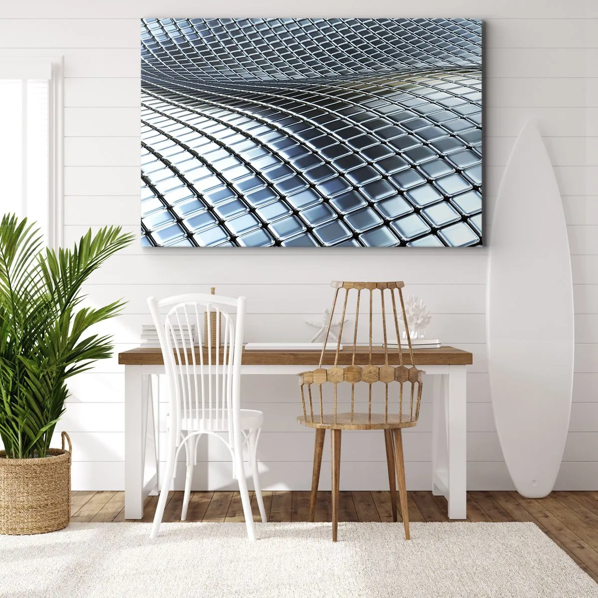 Canvastavla - Bild på duk - Metallisk silver våg - 70x50 cm