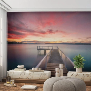 Fototapet Premium Sand - Kvällens milda låga - Landskap, Solnedgång, Träpir - 350x256 cm