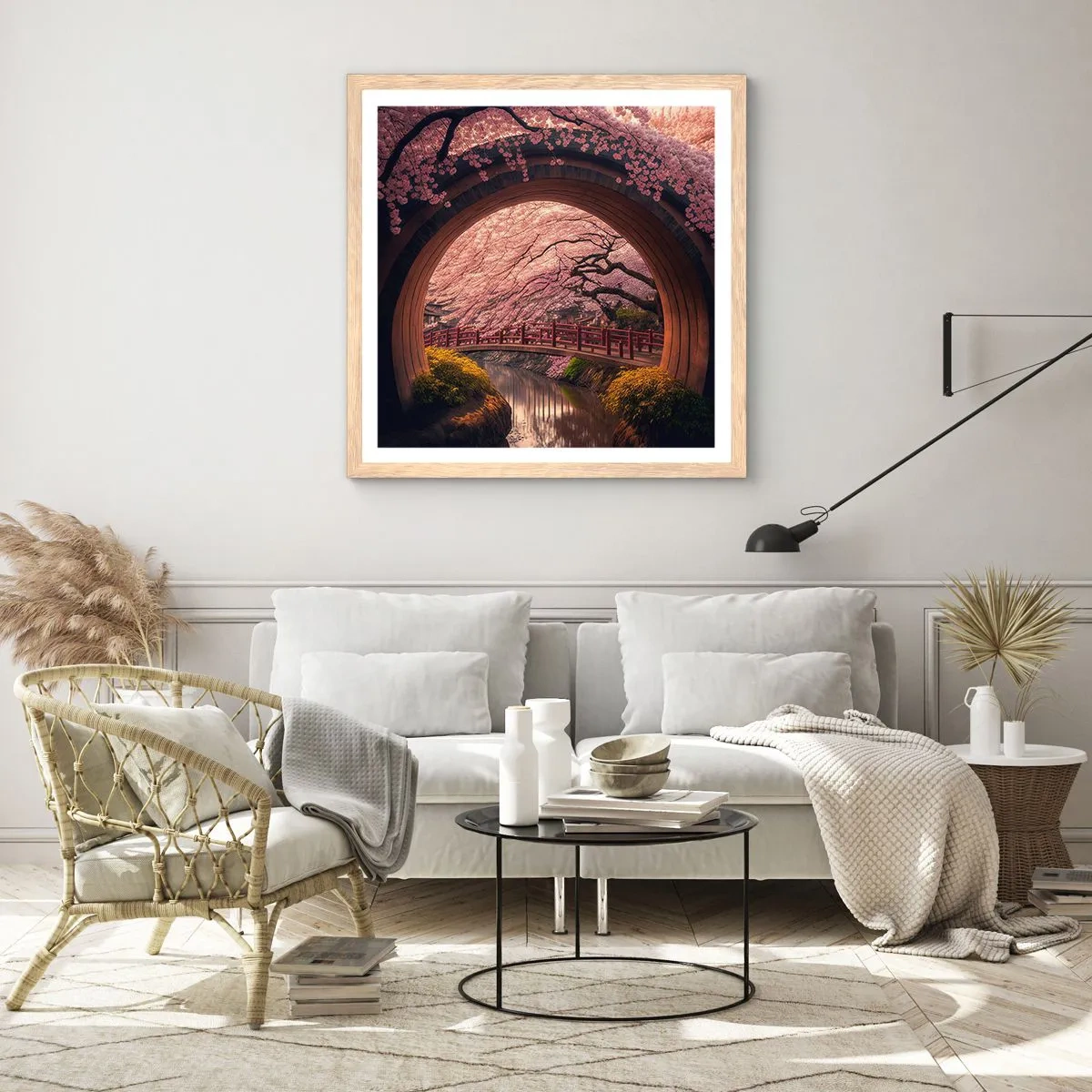 Affisch i ram av ljusek - Japansk vår - 60x60 cm
