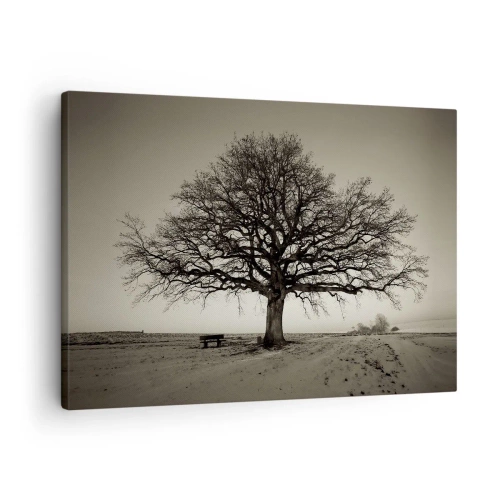 Canvastavla - Bild på duk - Ett ensamt träd i ett sepiafält - 70x50cm - Härifrån till evighet - Modern väggdekoration för vardagsrum och sovrum ARTTOR