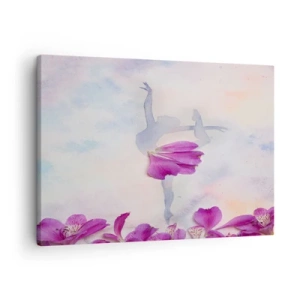 Canvastavla - Bild på duk - En dansare i en blommig klänning mot en pastellfärgad bakgrund - 70x50cm - Ömtålig som en blomma - Modern väggdekoration för vardagsrum och sovrum ARTTOR