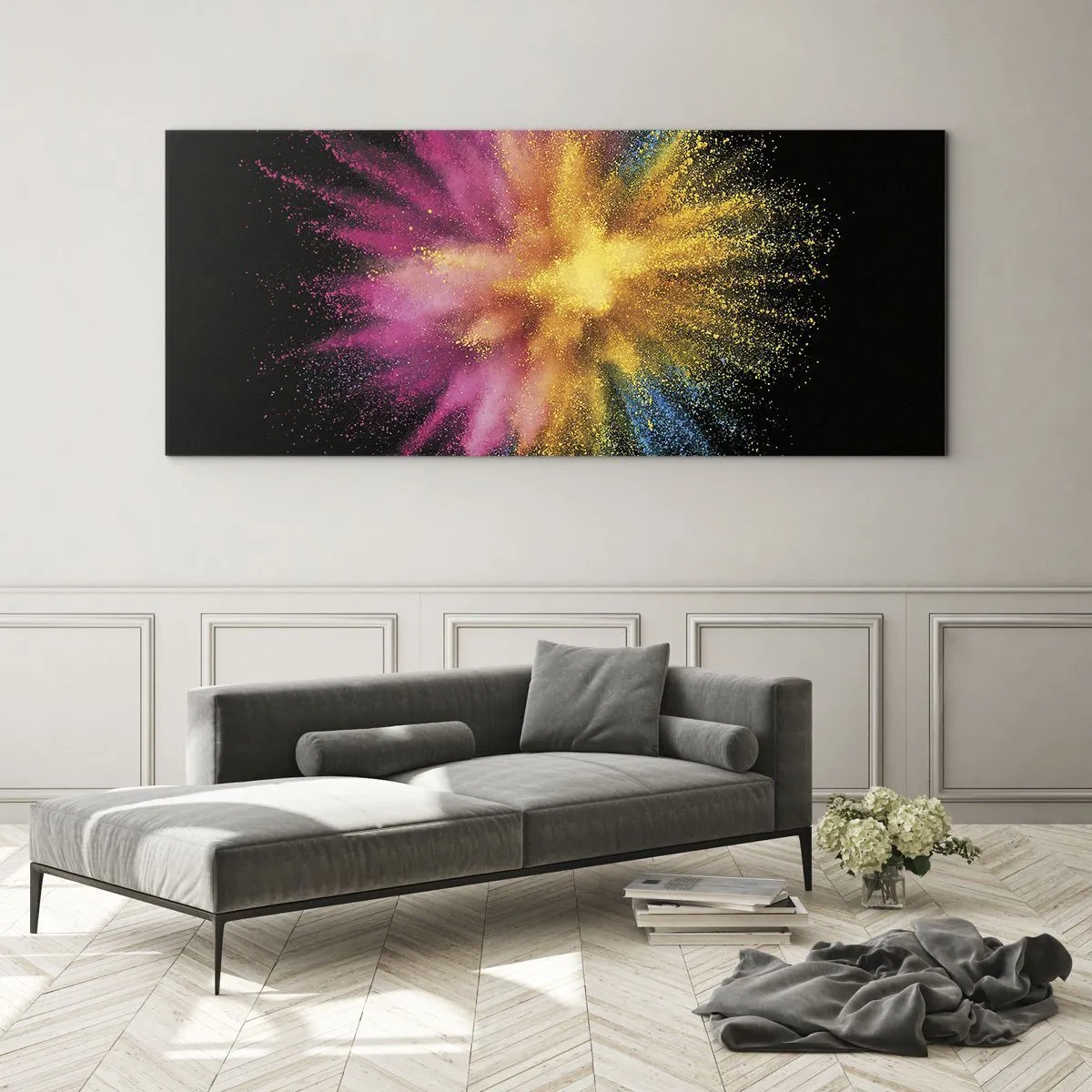 Glastavla - Bild på glas - Färgerna föds - 120x50 cm
