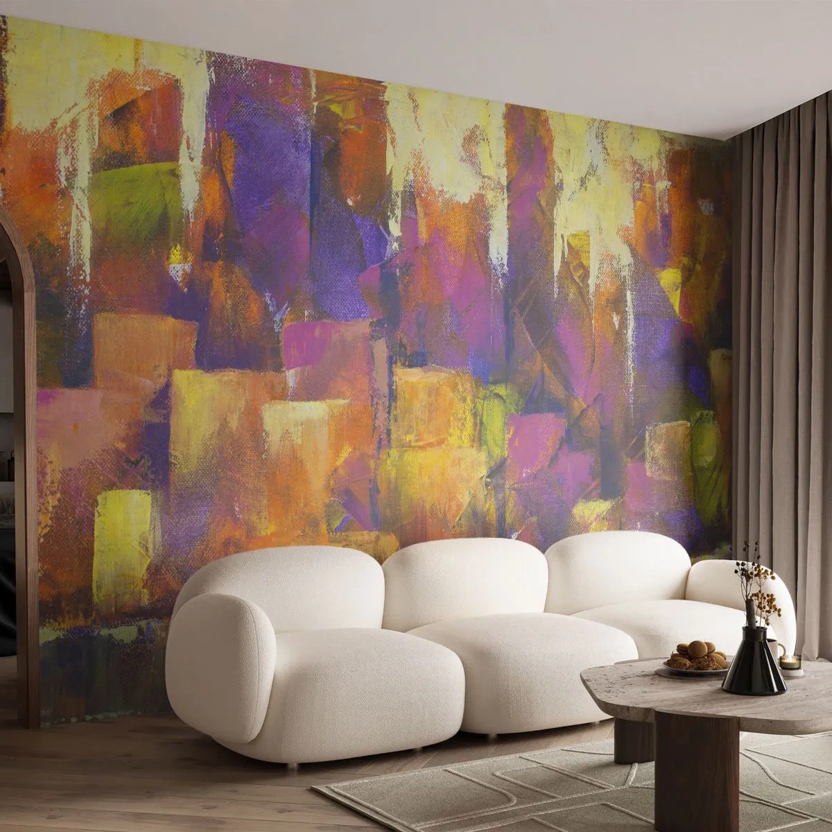 Fototapet Premium Sand - Metropolis komposition - Abstraktion, Bit, Modern konst - 400x280 cm