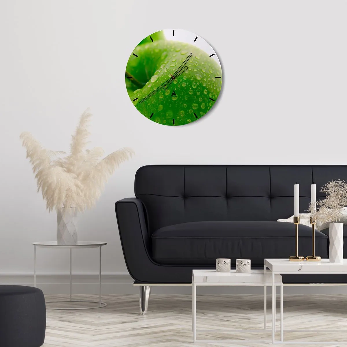 Väggklocka - Klocka på glas - Kylig grön fräschhet - 40x40 cm