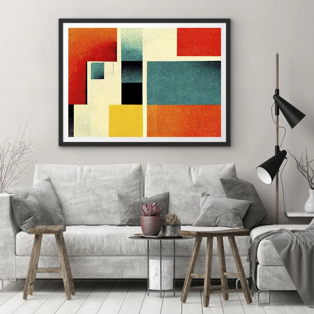 Affisch i svart ram - Geometrisk abstraktion - bra energi - 70x50 cm
