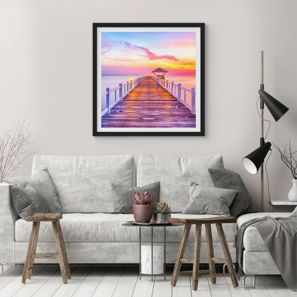 Affisch i svart ram - Kvällens lila-guld tystnad - 50x50 cm