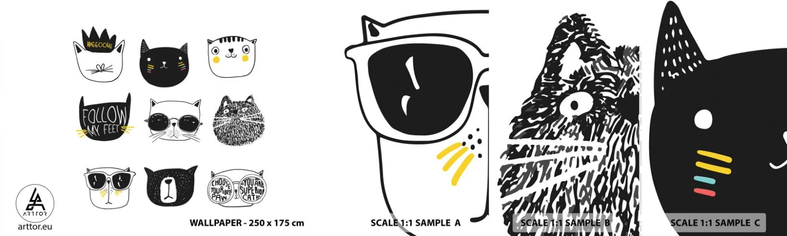 Fototapet Prov Standard Eco - Varje annorlunda - Katt, Illustration, Grafik - 100x30 cm