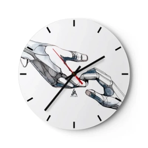 Väggklocka - Klocka på glas - En symbolisk sammansmältning av mänskliga och robotiska händer - 30x30cm - God gest - Modern väggdekoration för vardagsrum, kök och sovrum ARTTOR