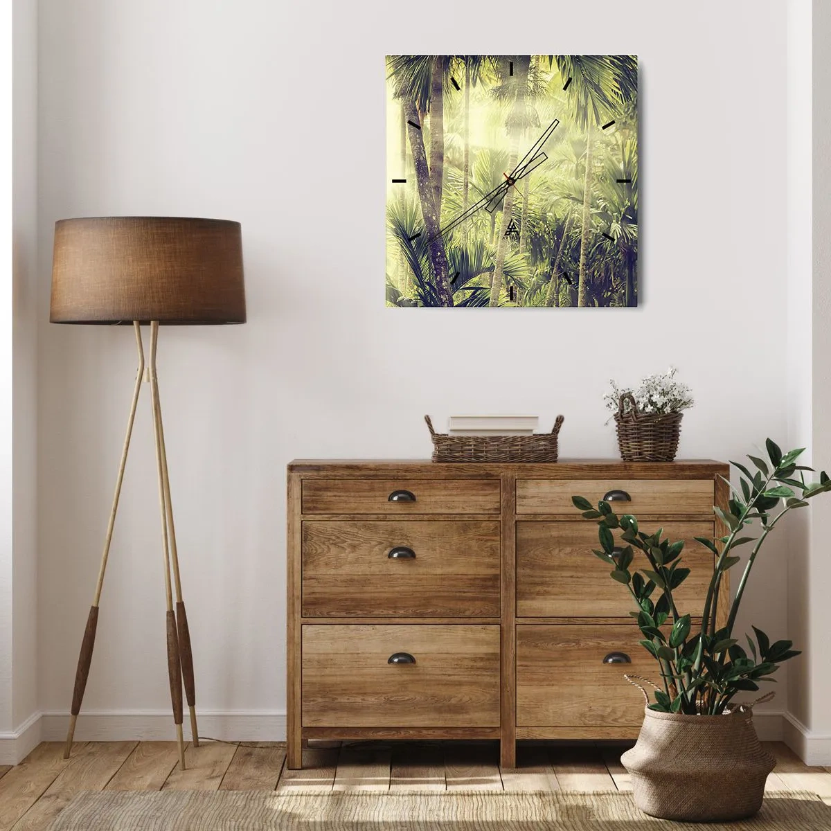 Väggklocka - Klocka på glas - I gröna glöden - 40x40 cm