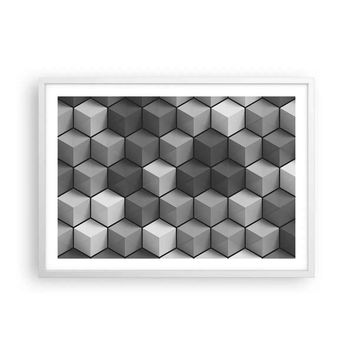 Affisch i vit ram - Kubistiskt pussel - 70x50 cm