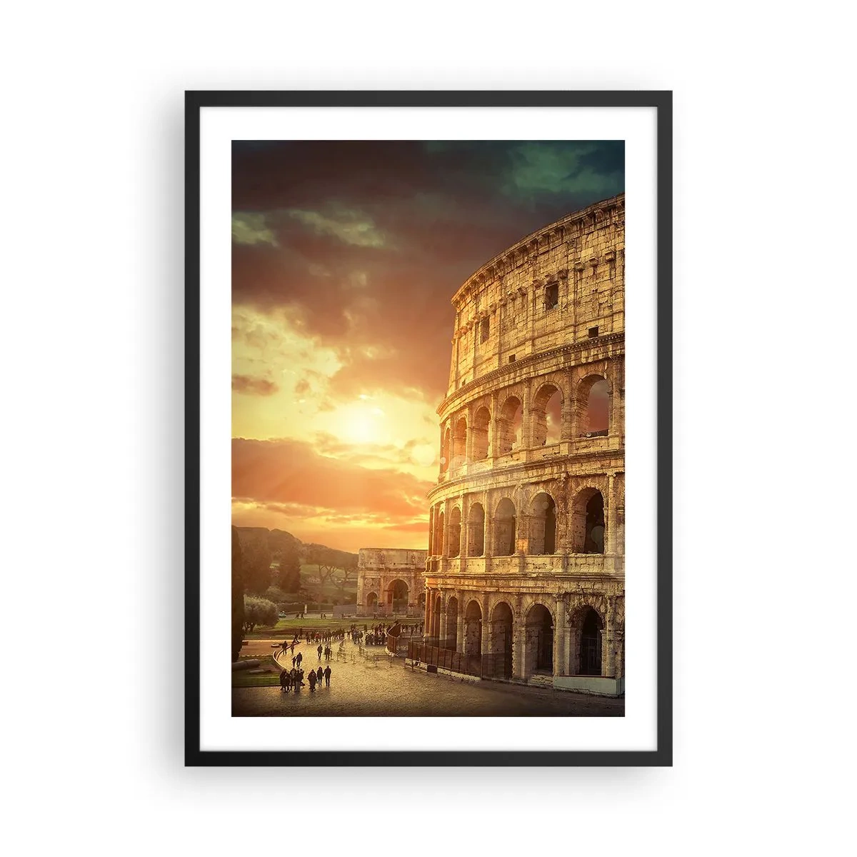 Affisch i svart ram - Colosseum i Rom vid solnedgången - 50x70cm - Kolossalt intryck - Modern väggdekoration för vardagsrum och sovrum ARTTOR