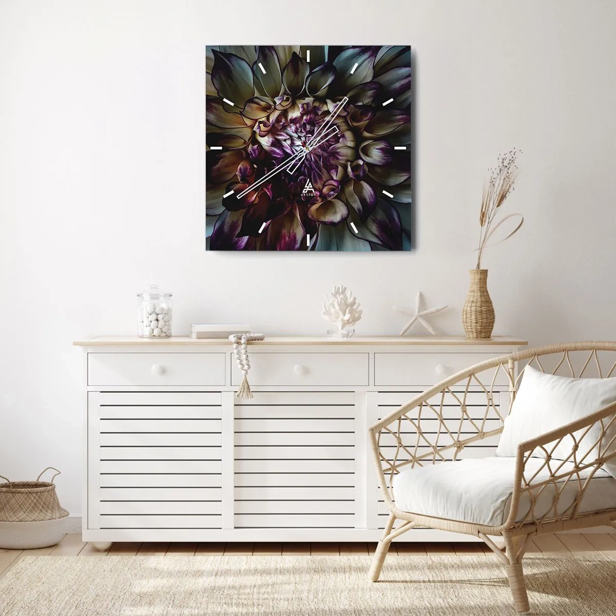 Väggklocka - Klocka på glas - Blommande ungdom - 40x40 cm