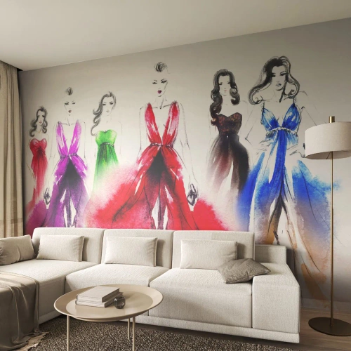 Fototapet Premium Canvas - Stämning för dräkter - Mode show, Kvinna, Klänning - 450x315 cm