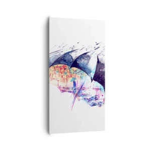 Canvastavla - Bild på duk - Promenad i regnet - 65x120 cm