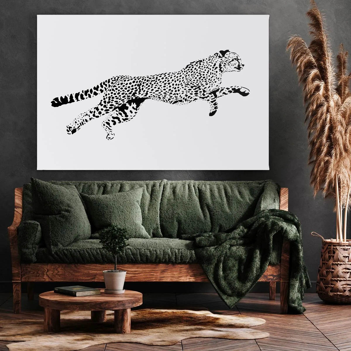 Canvastavla - Bild på duk - Minimalistisk grafik av en gepard i rörelse - 70x50cm - Snabbast på jorden - Modern väggdekoration för vardagsrum och sovrum ARTTOR