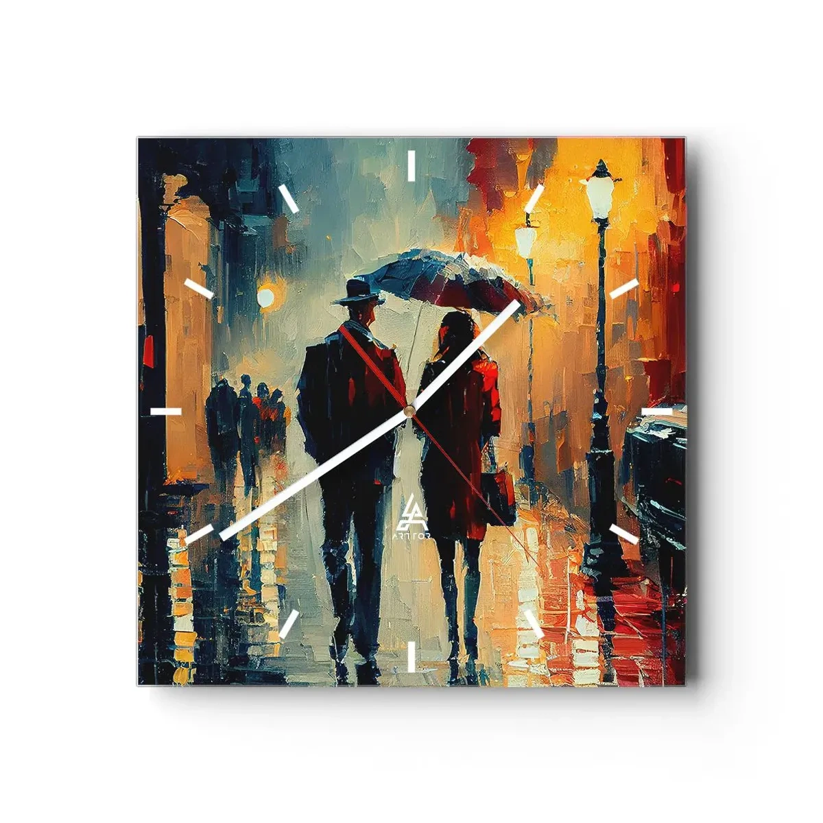 Väggklocka - Klocka på glas - Kärlekshistoria på stan - 30x30 cm