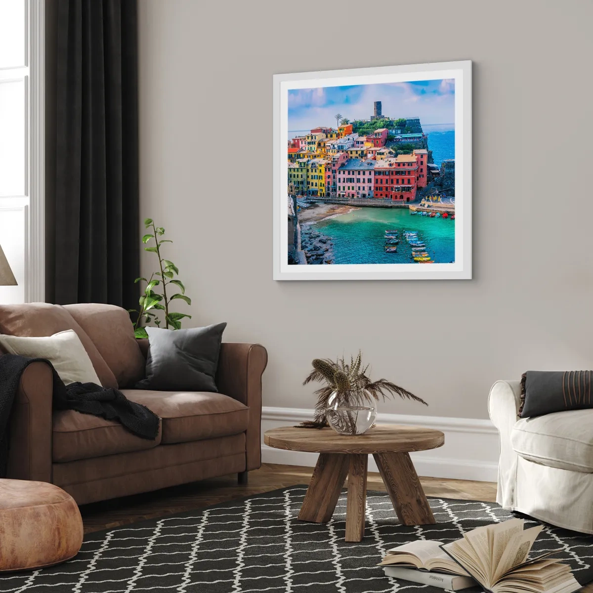 Affisch i vit ram - Magisk stad i Medelhavet - 50x50 cm