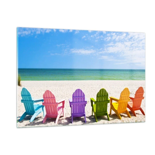 Glastavla - Bild på glas - Regnbågsstrand - 120x80 cm
