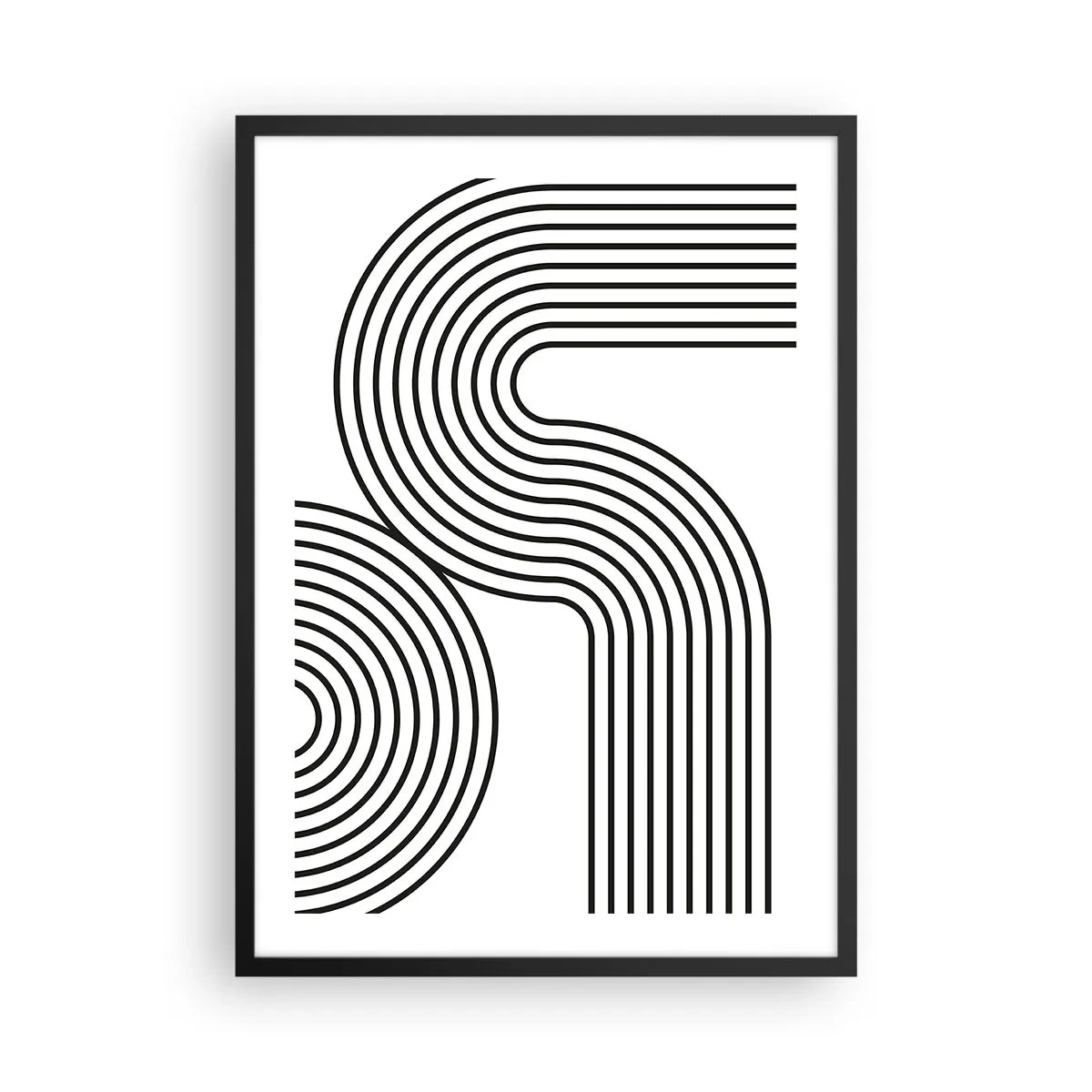 Affisch i svart ram - Modern grafik med abstrakta linjer i svartvitt - 50x70cm - På en kurva - Modern väggdekoration för vardagsrum och sovrum ARTTOR