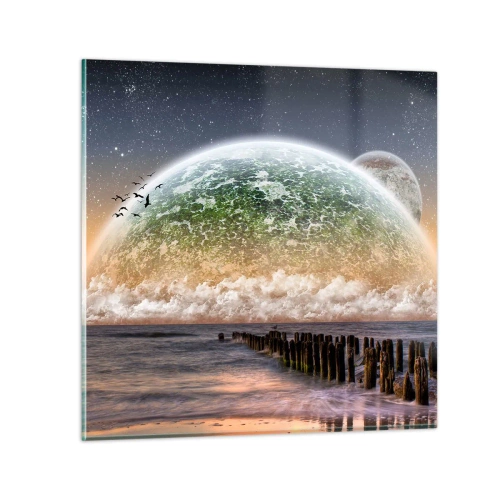 Glastavla - Bild på glas - Och världen uppstod ur vatten - 70x70 cm