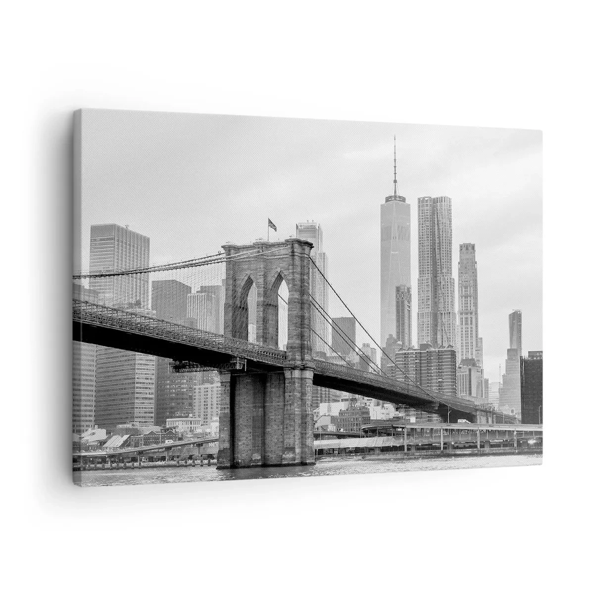 Canvastavla - Bild på duk - Brooklynbron med New Yorks skyskrapor i bakgrunden - 70x50cm - New York stämning - Modern väggdekoration för vardagsrum och sovrum ARTTOR