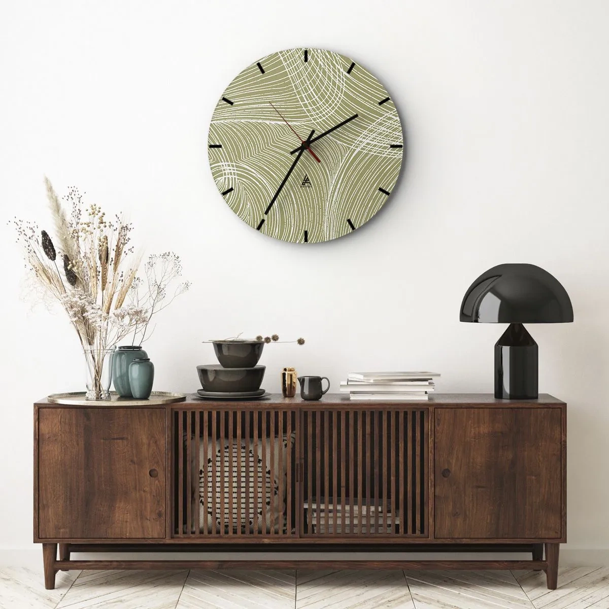 Väggklocka - Klocka på glas - Intrikat abstraktion i vitt - 30x30 cm