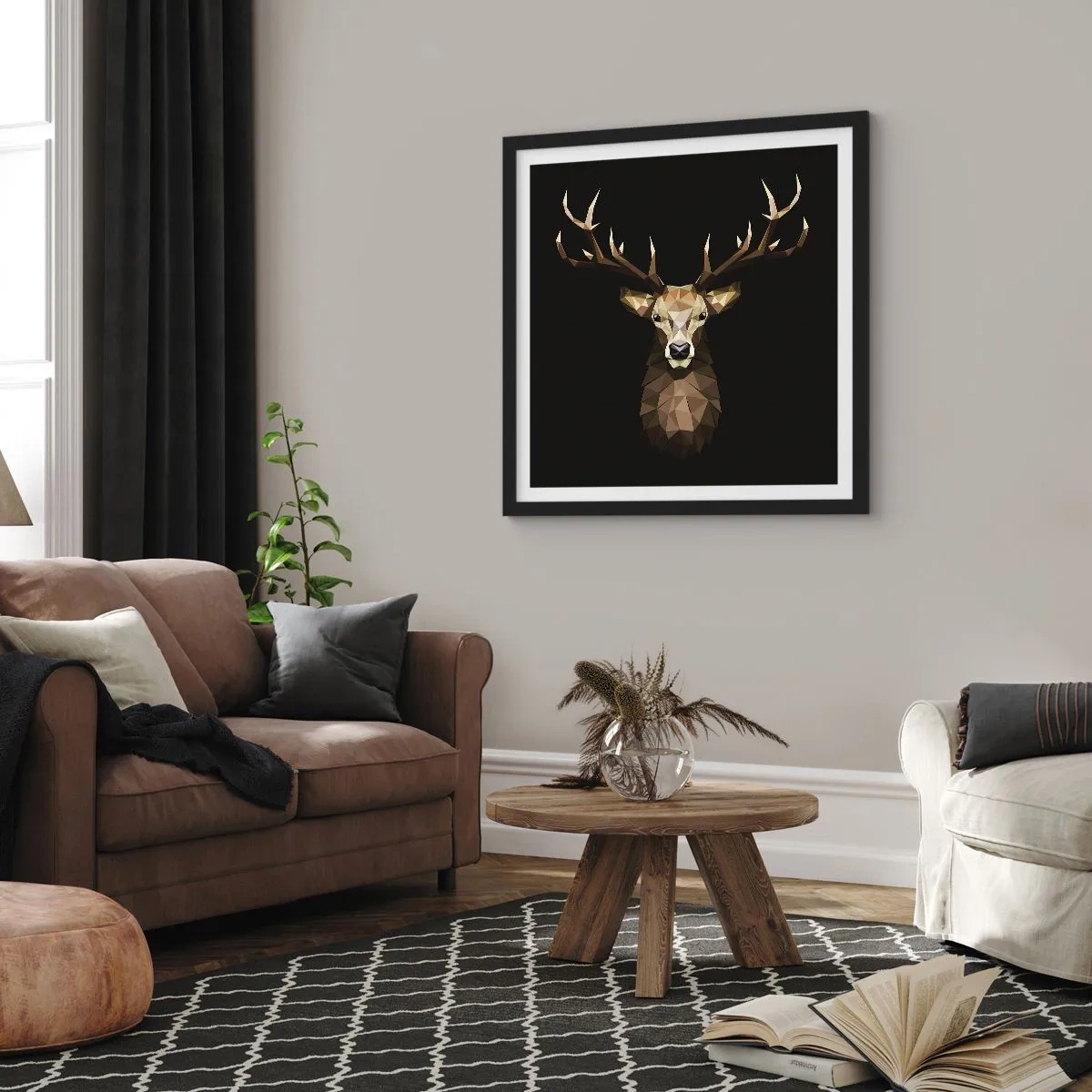 Affisch i svart ram - Kubistisk hjort - 60x60 cm