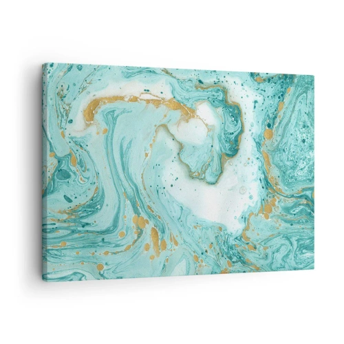 Canvastavla - Bild på duk - Turkos marmor med gulddetaljer i en abstrakt komposition - 70x50cm - Under stora vågen från Edo-tiden - Modern väggdekoration för vardagsrum och sovrum ARTTOR