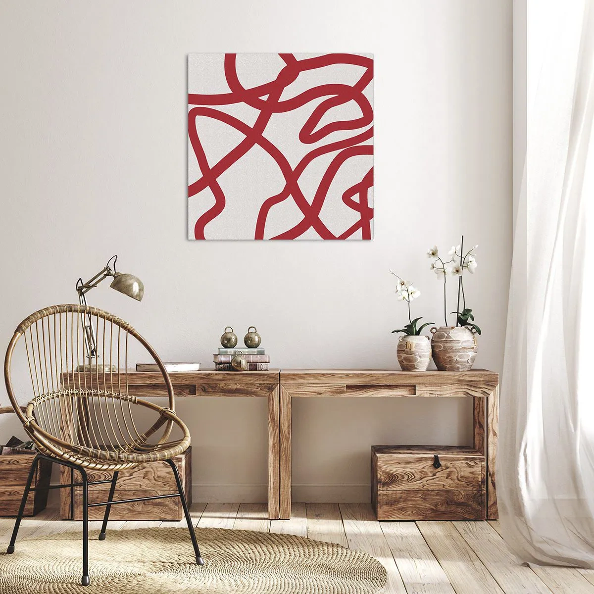 Canvastavla - Bild på duk - Rött på vitt - 70x70 cm
