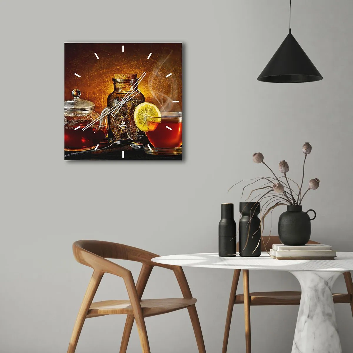 Väggklocka - Klocka på glas - I holländska mästarnas stil - 30x30 cm