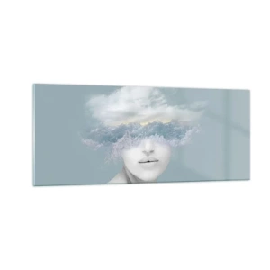 Glastavla - Bild på glas - Med huvudet i molnen - 100x40 cm