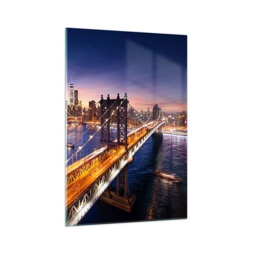 Glastavla - Bild på glas - Över ljusbron till stadens hjärta - 70x100 cm