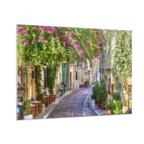 Glastavla - Bild på glas - Blommande gata - 100x70 cm