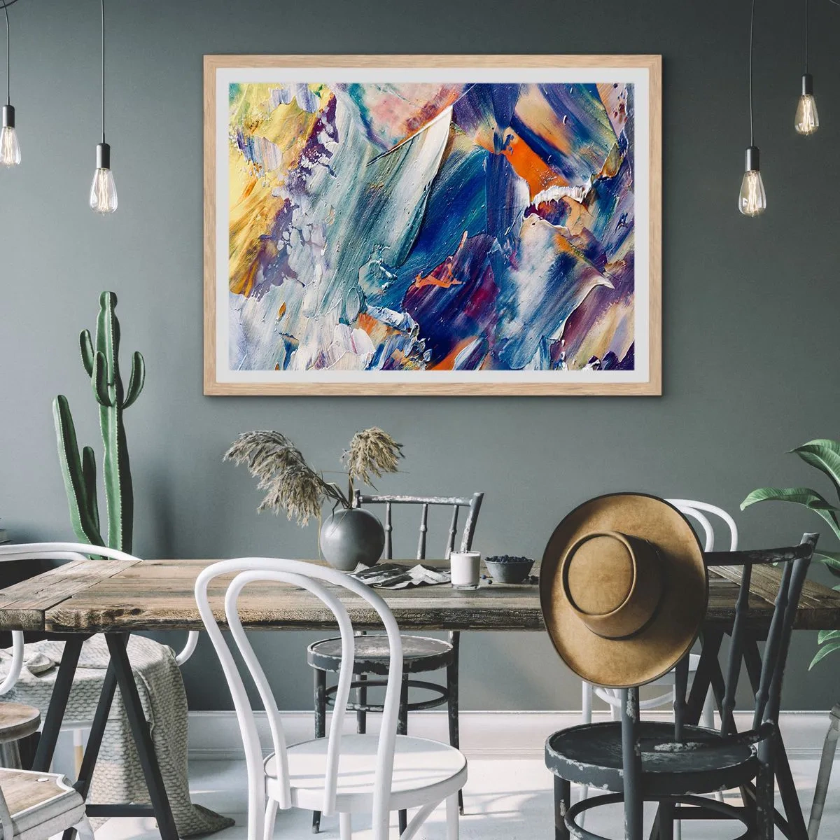 Affisch i ram av ljusek - Färgkaos - 91x61 cm