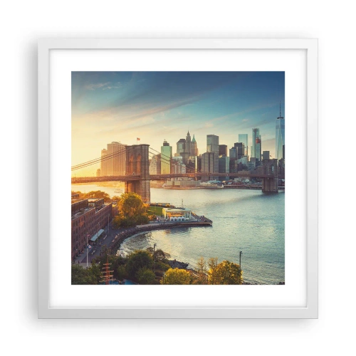 Affisch i vit ram - Storstadsgryning - 40x40 cm