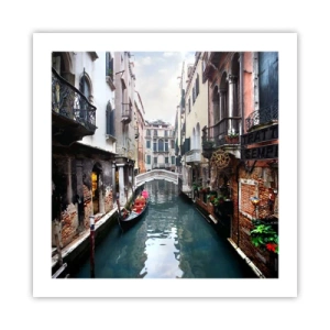 Affisch - Venedig-landskap med gondol och bro - 50x50 cm