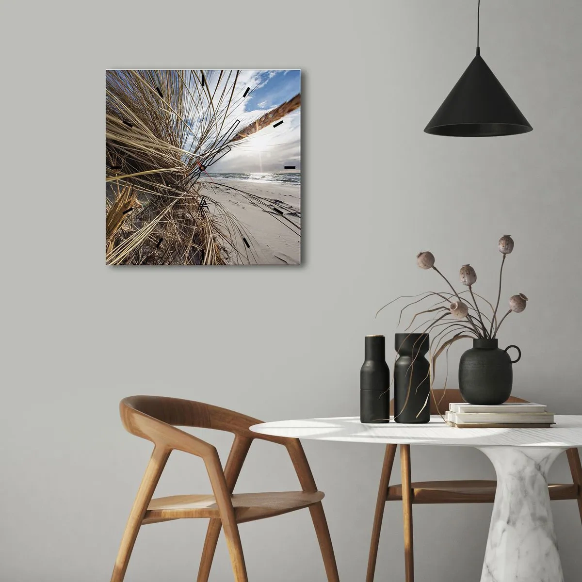 Väggklocka - Klocka på glas - Elementens möte - 40x40 cm