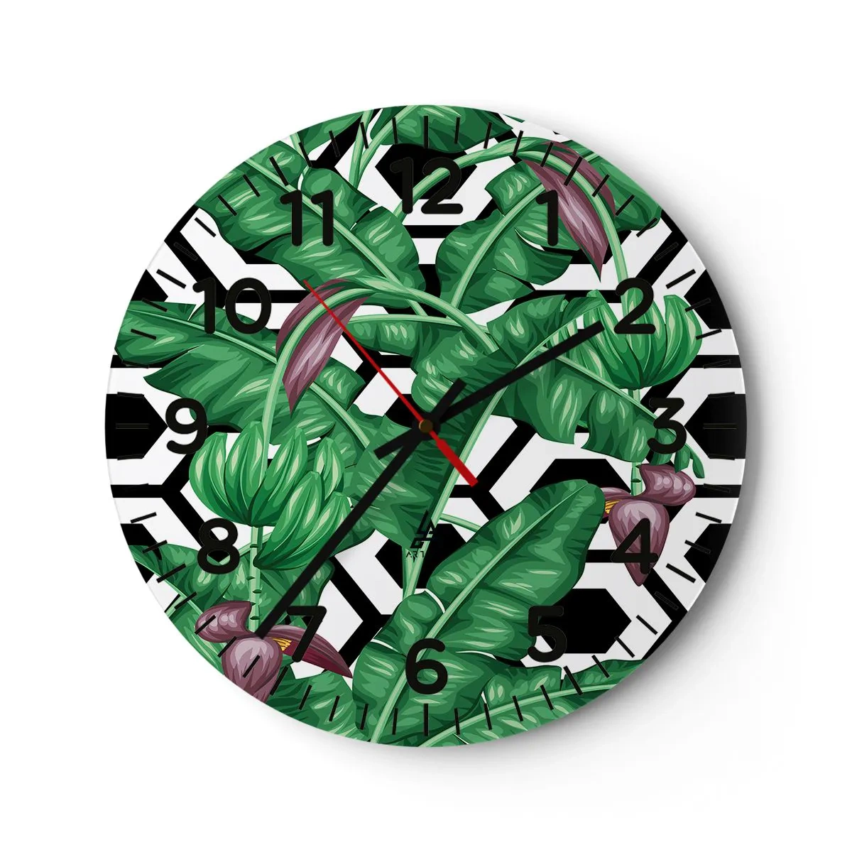 Väggklocka - Klocka på glas - Symmetrisk komposition från naturen - 30x30 cm