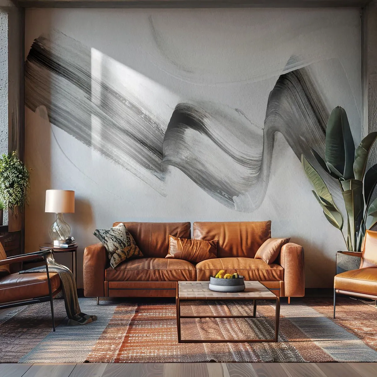 Fototapet Standard Eco - Konstnärlig svart strimma på en ljus bakgrund - 100x70cm - Bara för skojs skull - Modern väggdekoration för vardagsrum och sovrum ARTTOR