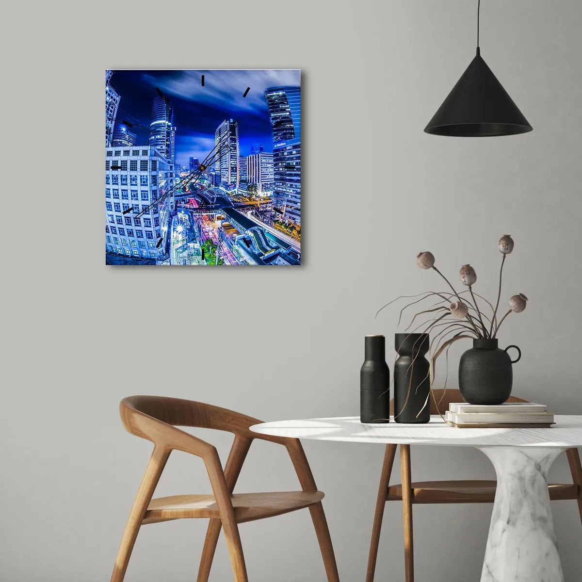 Väggklocka - Klocka på glas - Stadens nattrytmer - 30x30 cm