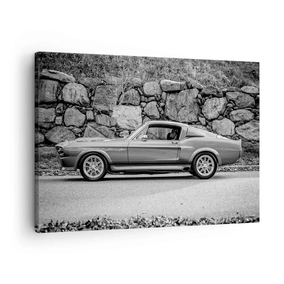 Canvastavla - Bild på duk - Svartvitt foto av en klassisk bil - 70x50cm - Legend från 60-talet - Modern väggdekoration för vardagsrum och sovrum ARTTOR