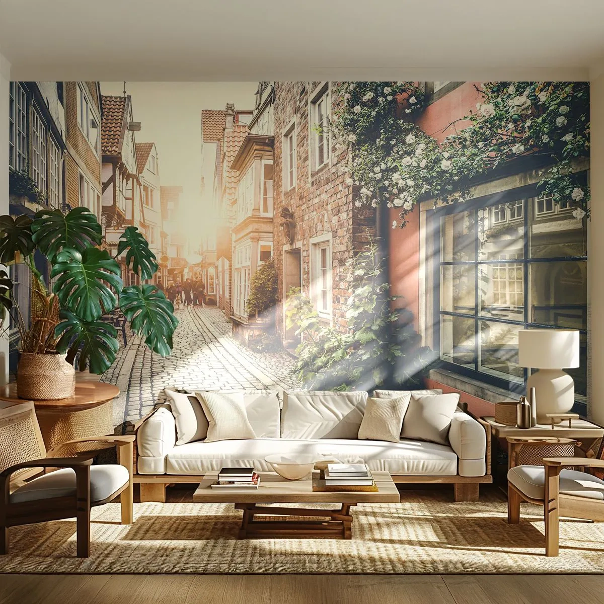 Självhäftande Fototapet Deluxe Sticker - Rosgränd i rosa sken - Stad, Nederländerna, Arkitektur - 250x175 cm